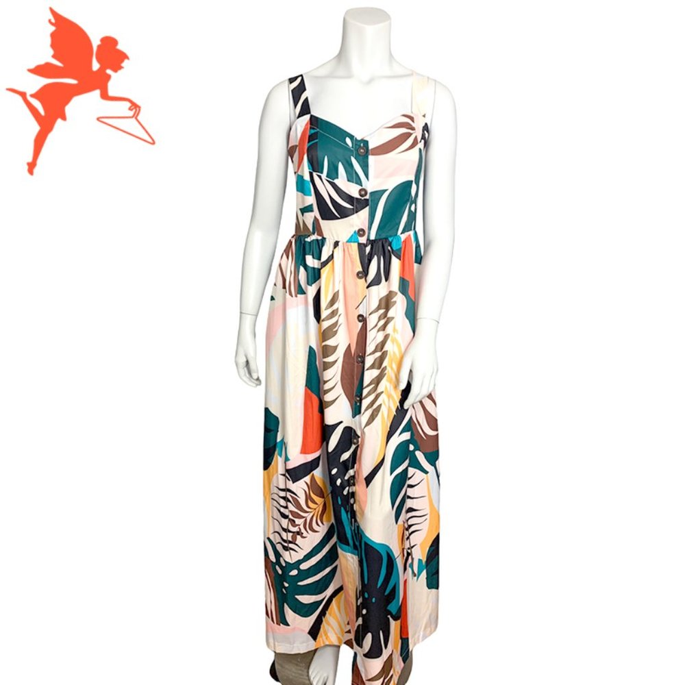 SHEIN Button front tropical maxi dress